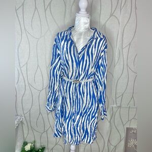 🦋 My Angel 🦋 Blue & White Print Button Up Tunic Shirt Dress Plus